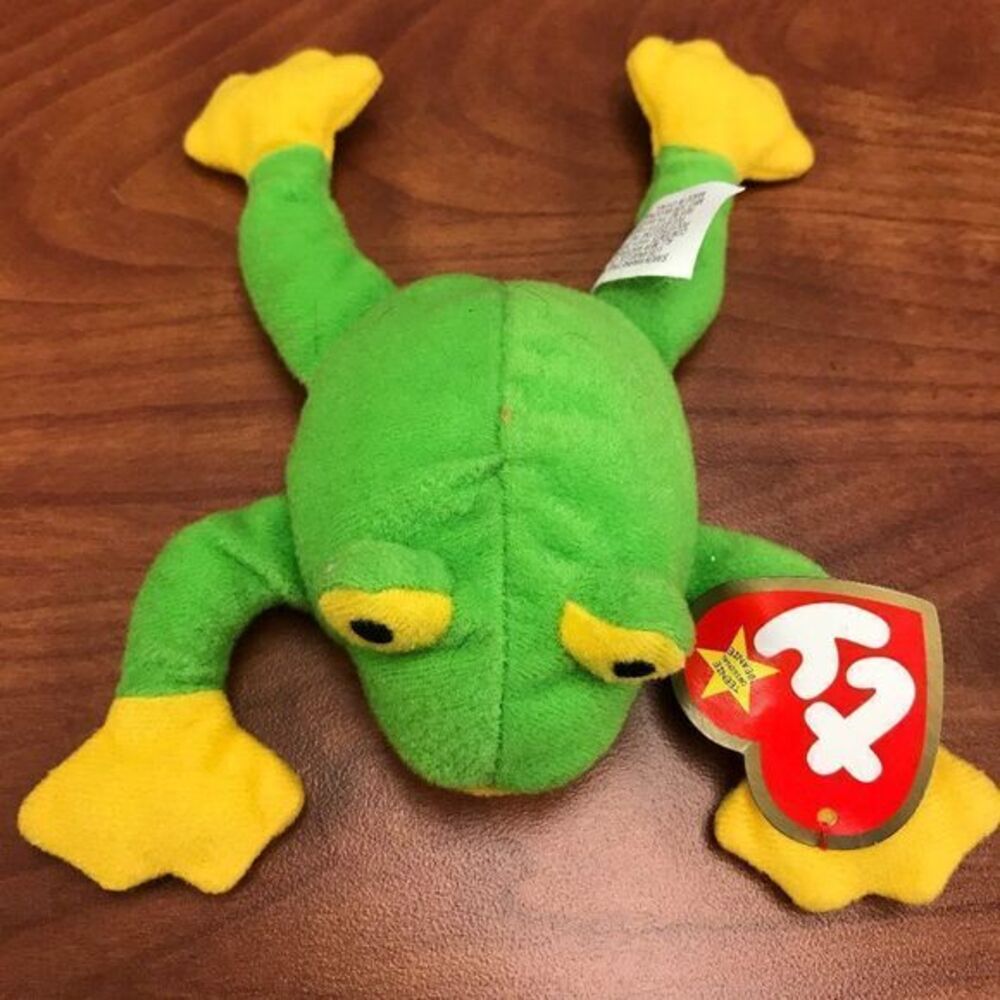 TY Teenie Beanie Babie - Smoochy the Frog green/yellow frog 1993